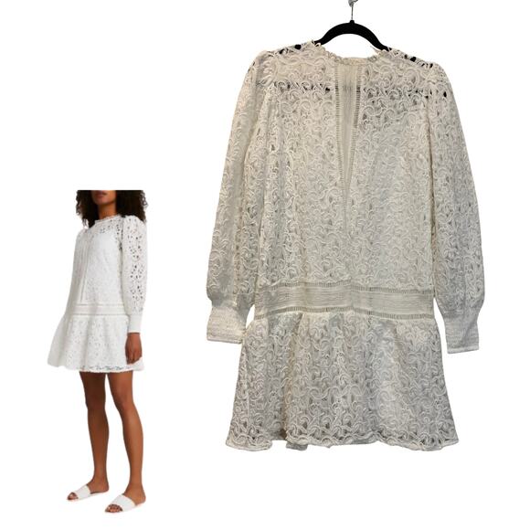 RIVER ISLAND white lace long sleeve mini dress Size US 2 NEW Pretty punk - Picture 1 of 7